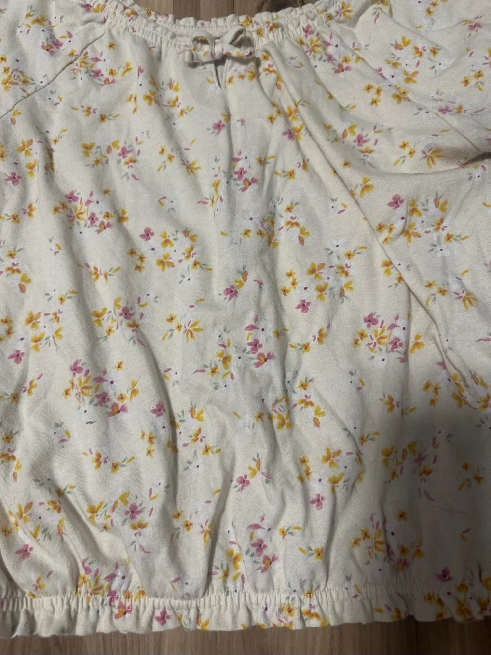 OshKosh B'gosh Cream Floral Elastic Hem Puff Sleeve Crop Top